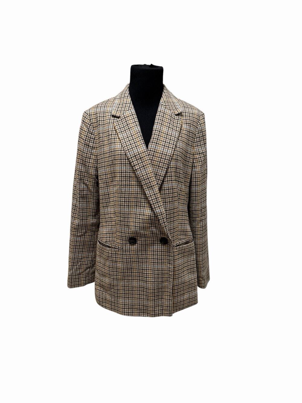 GAP Double Breasted Blazer Wool Blend Plaid Houndstooth Preppy Academia size 12
